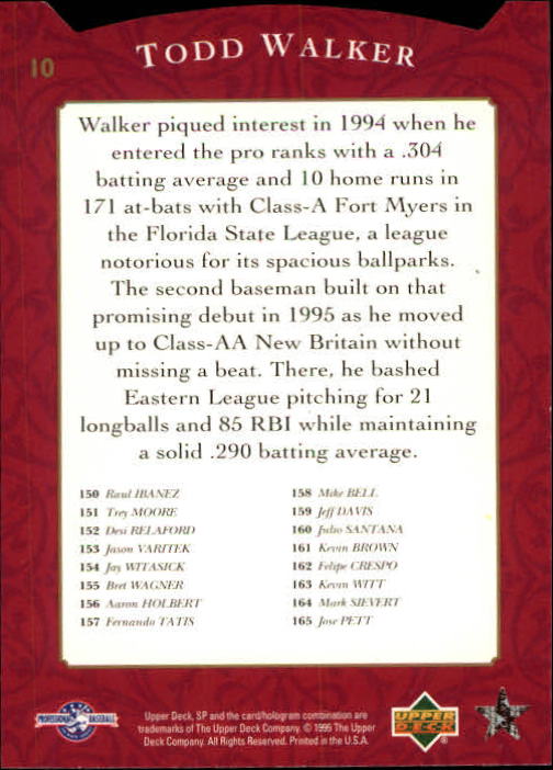 1995 SP Top Prospects #10 Todd Walker TOP back image