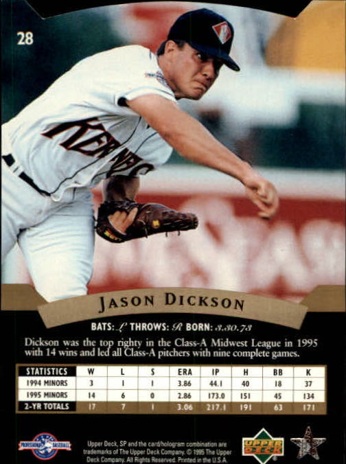 1995 SP Top Prospects #28 Jason Dickson back image