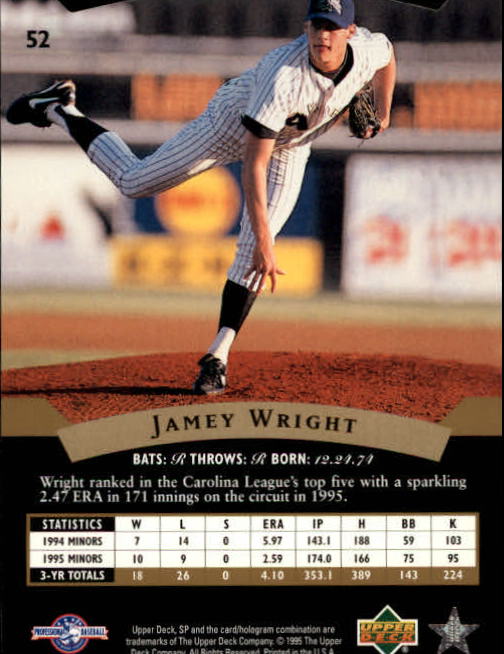 1995 SP Top Prospects #52 Jamey Wright back image
