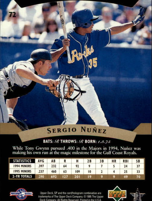 1995 SP Top Prospects #72 Sergio Nunez back image