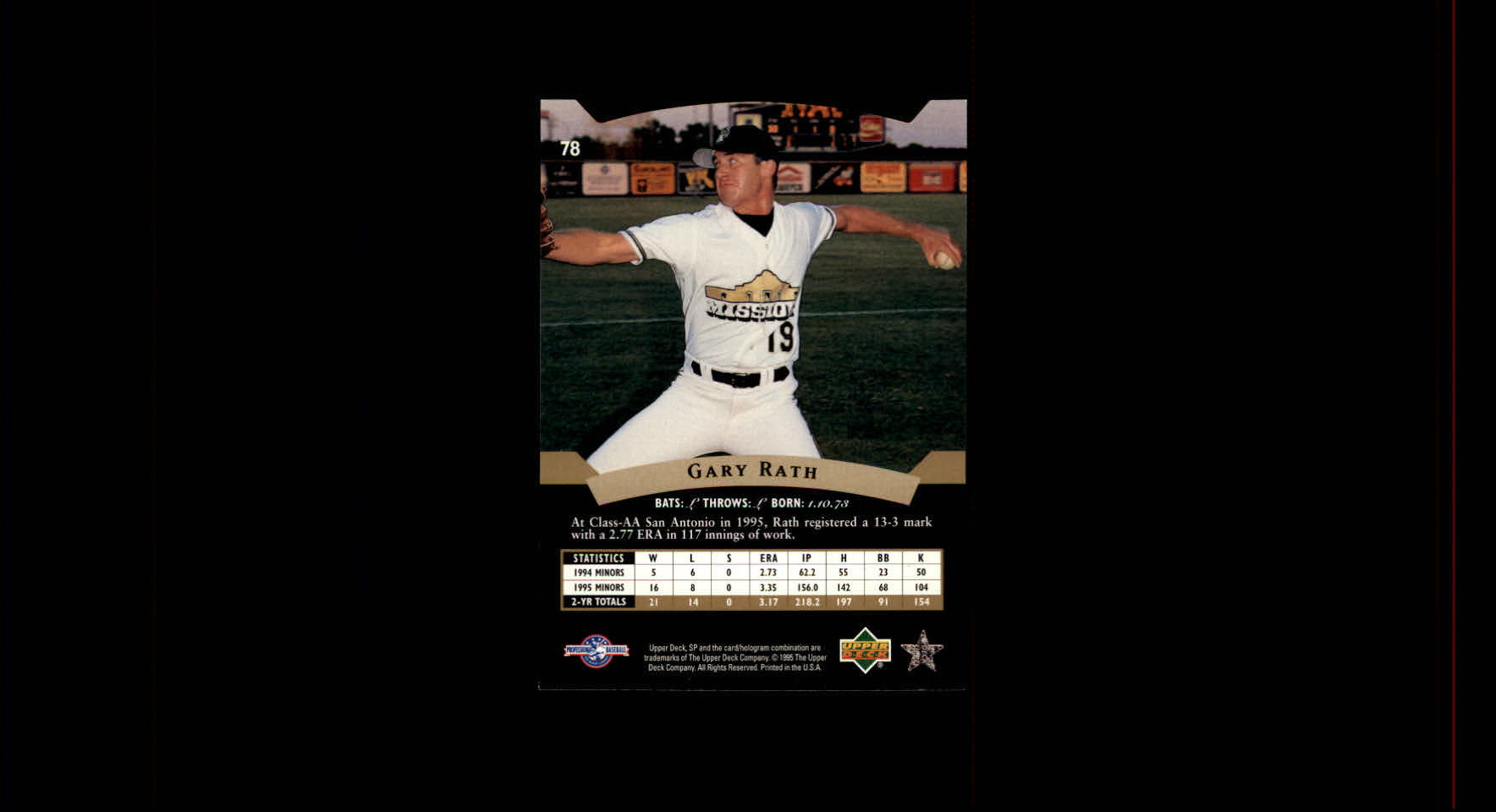 1995 SP Top Prospects #78 Gary Rath back image