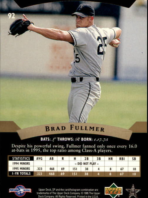 1995 SP Top Prospects #92 Brad Fullmer back image