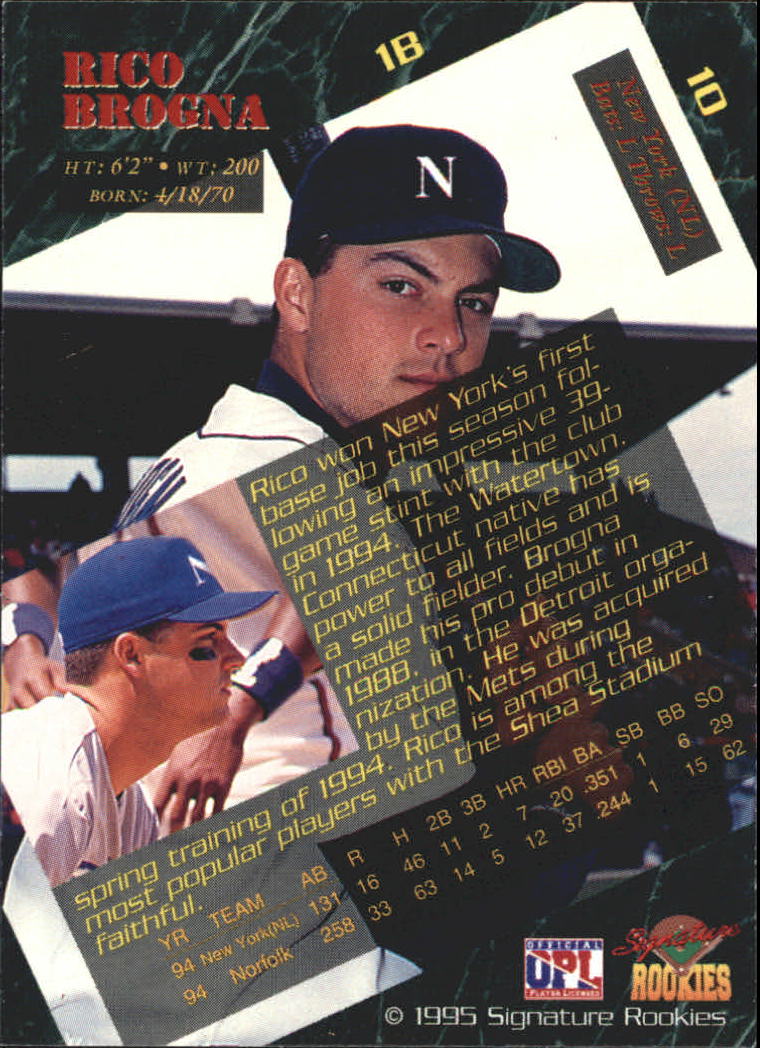 1995 Signature Rookies #10 Rico Brogna back image