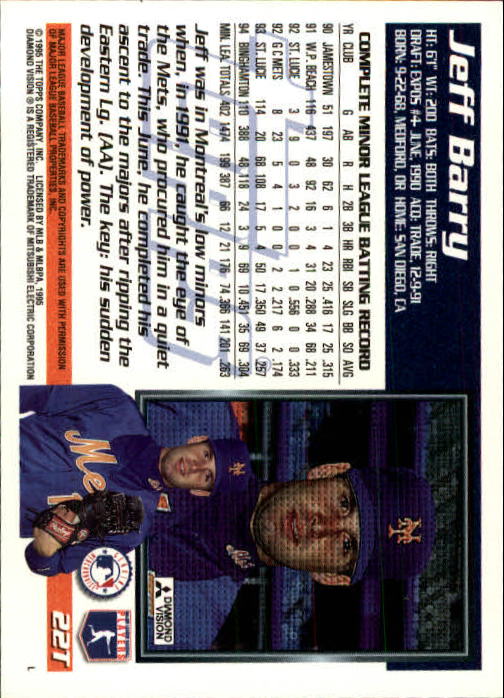 1995 Topps Traded #22T Jeff Barry back image