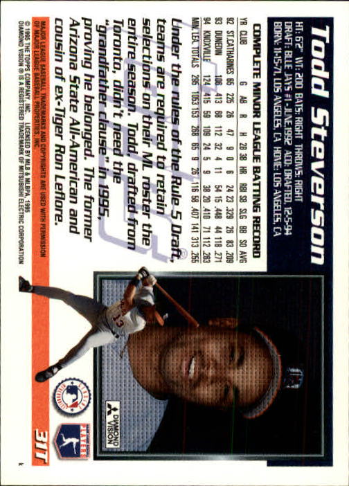 1995 Topps Traded #31T Todd Steverson back image