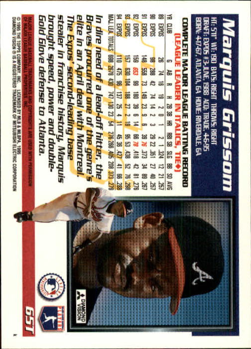 1995 Topps Traded #65T Marquis Grissom back image
