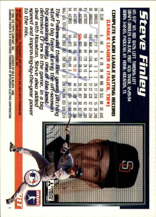 1995 Topps Traded #91T Steve Finley back image