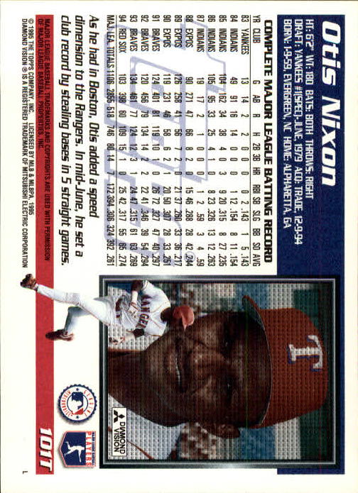 1995 Topps Traded #101T Otis Nixon back image