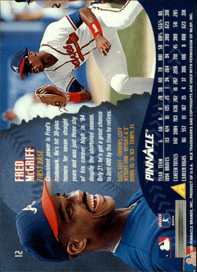 1995 Pinnacle #12 Fred McGriff back image