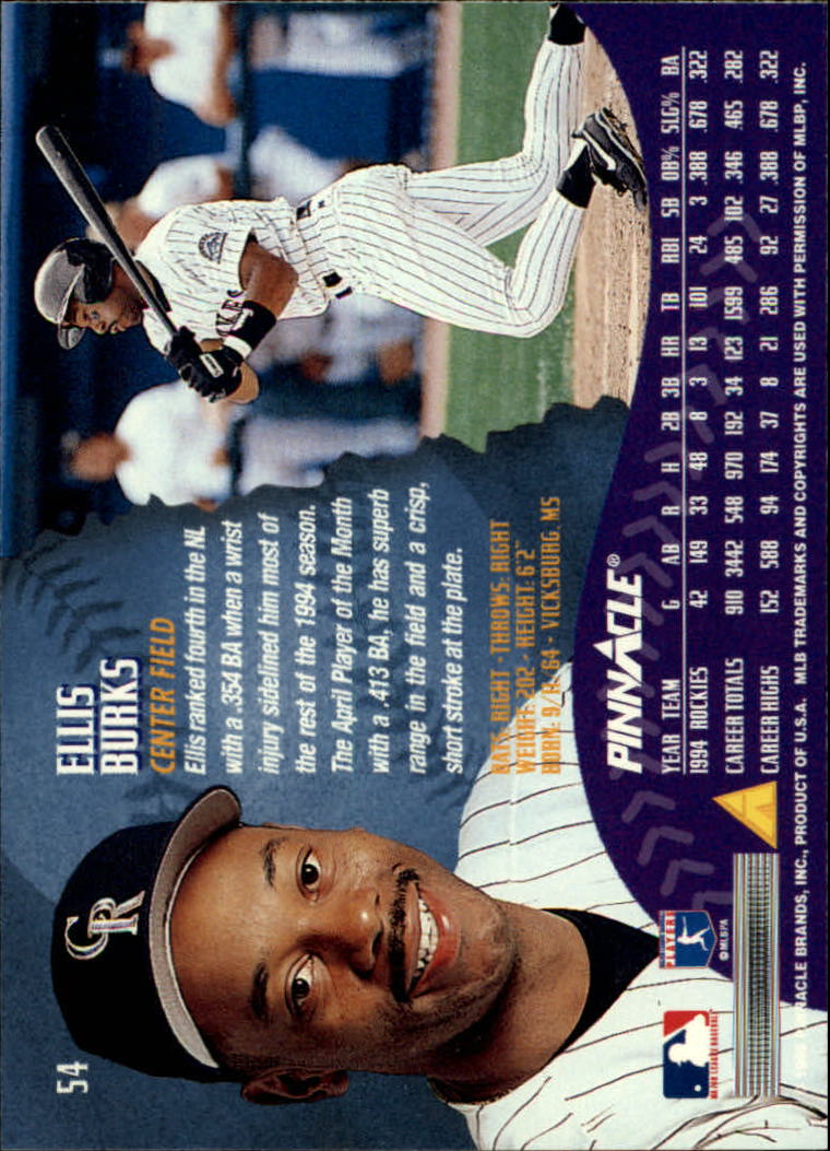 1995 Pinnacle Baseball "Main Set" Base Cards #1 to #225 - Picture 109 of 451
