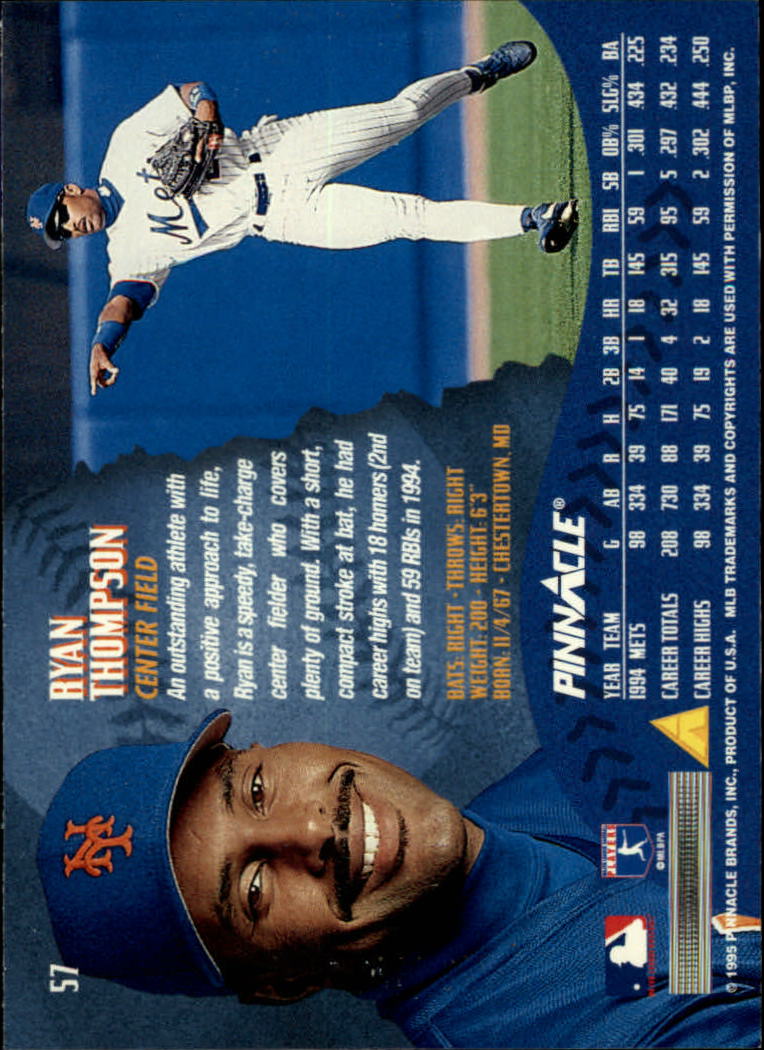 1995 Pinnacle Baseball "Main Set" Base Cards #1 to #225 - Picture 115 of 451
