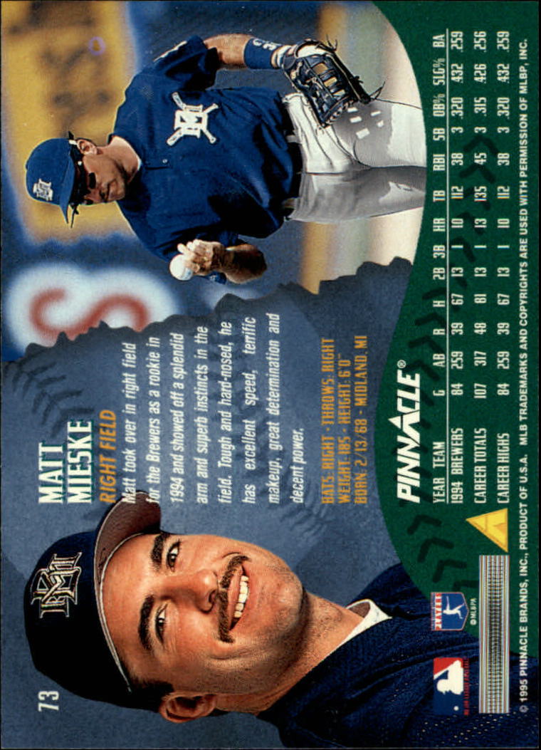 1995 Pinnacle Baseball "Main Set" Base Cards #1 to #225 - Picture 147 of 451