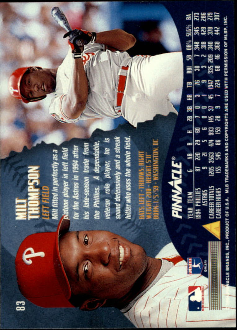 1995 Pinnacle Baseball "Main Set" Base Cards #1 to #225 - Picture 167 of 451