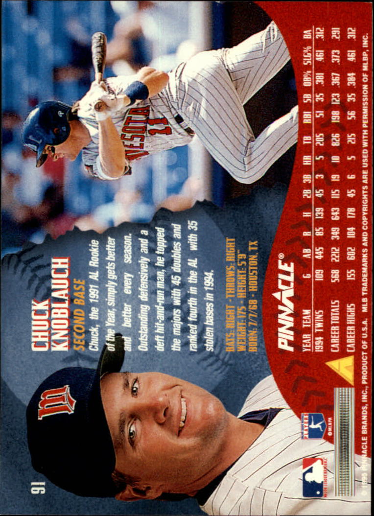 1995 Pinnacle Baseball "Main Set" Base Cards #1 to #225 - Picture 183 of 451