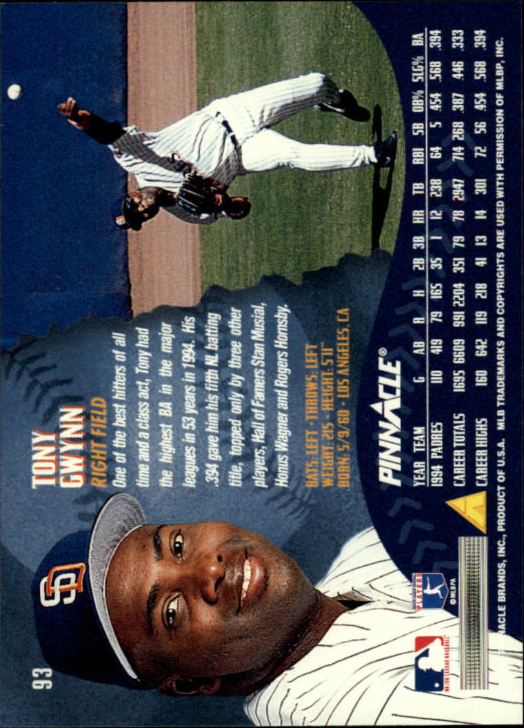 1995 Pinnacle Baseball "Main Set" Base Cards #1 to #225 - Picture 187 of 451