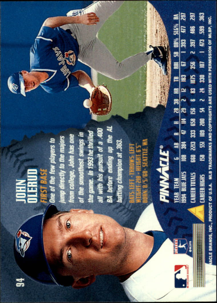 1995 Pinnacle Baseball "Main Set" Base Cards #1 to #225 - Picture 189 of 451
