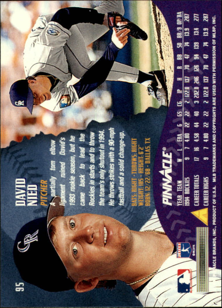 1995 Pinnacle Baseball "Main Set" Base Cards #1 to #225 - Picture 191 of 451