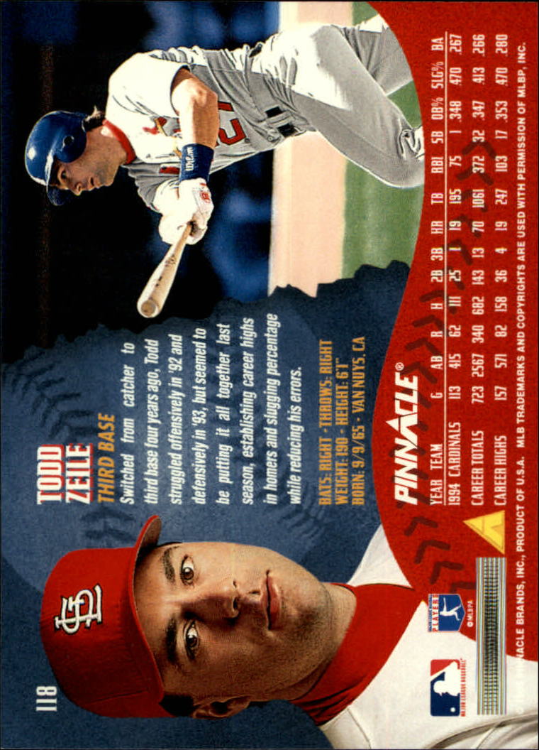 1995 Pinnacle Baseball "Main Set" Base Cards #1 to #225 - Picture 237 of 451