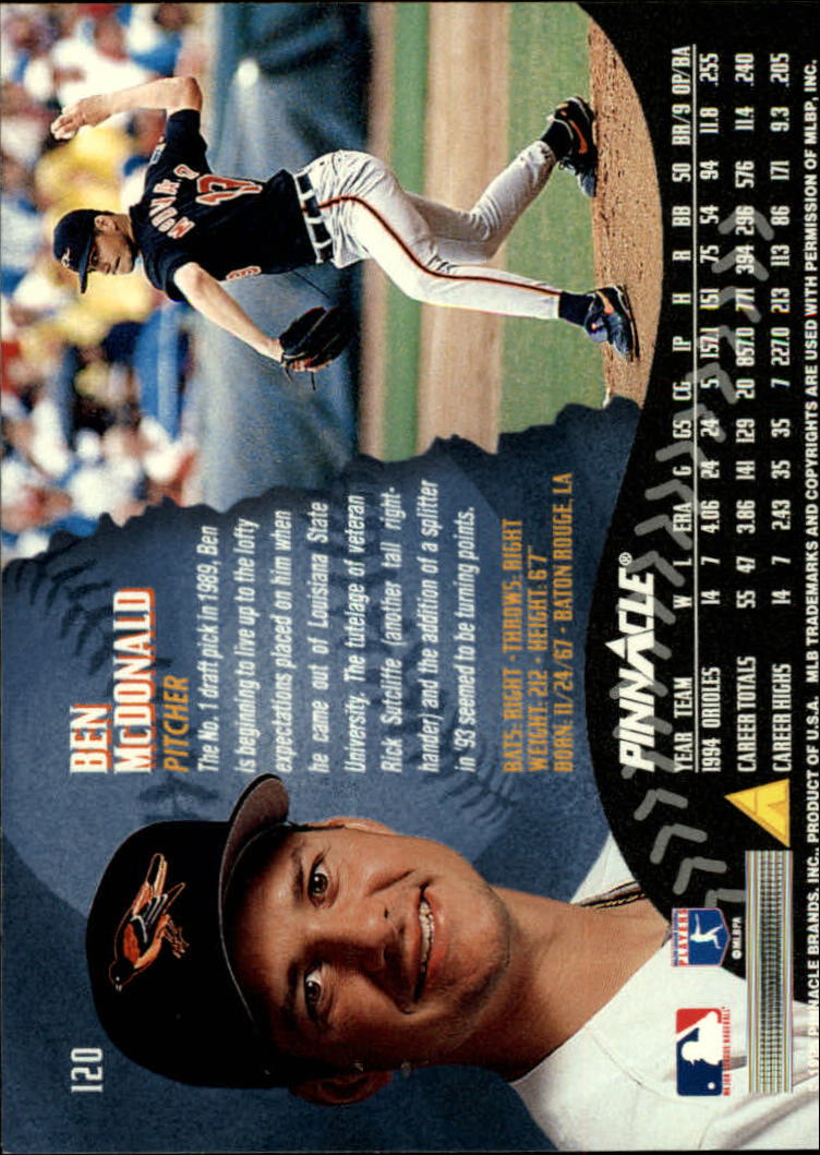 1995 Pinnacle Baseball "Main Set" Base Cards #1 to #225 - Picture 241 of 451