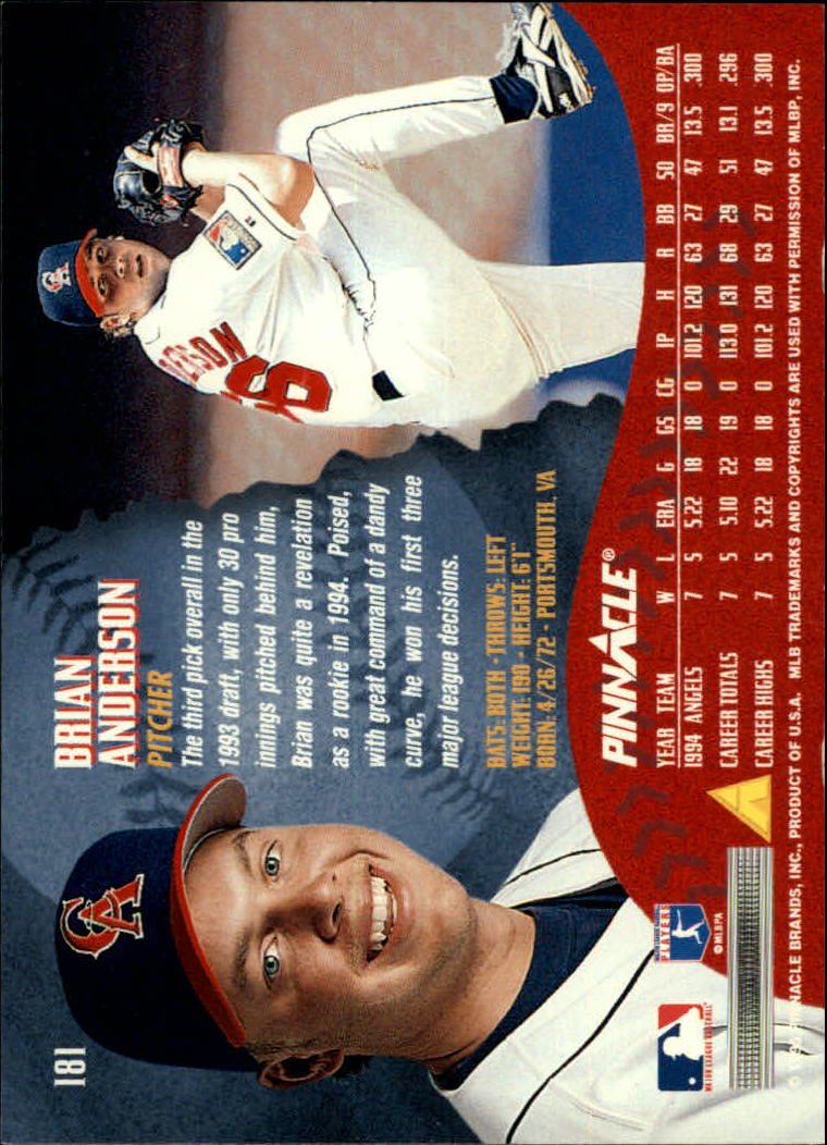 1995 Pinnacle Baseball "Main Set" Base Cards #1 to #225 - Picture 363 of 451
