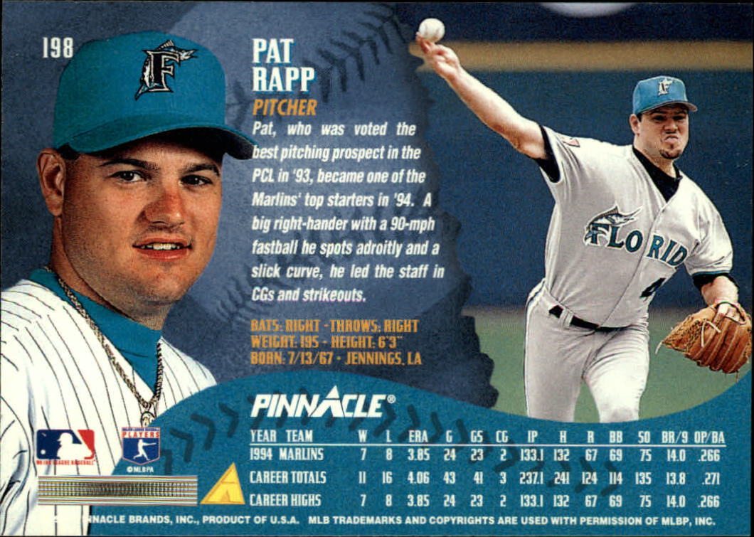 1995 Pinnacle #198 Pat Rapp back image
