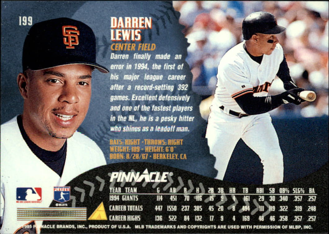 1995 Pinnacle Baseball "Main Set" Base Cards #1 to #225 - Picture 399 of 451