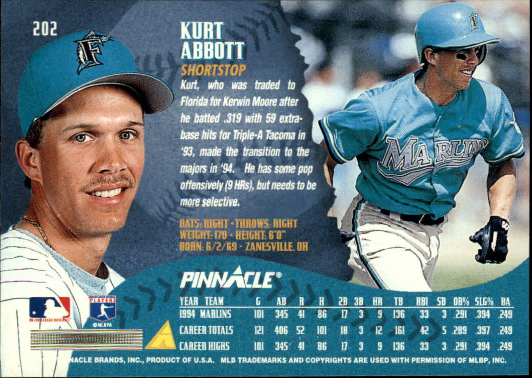 1995 Pinnacle #202 Kurt Abbott back image