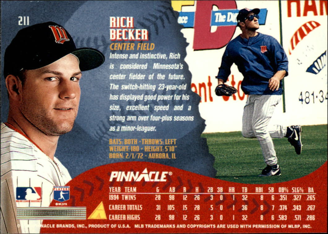 1995 Pinnacle Baseball "Main Set" Base Cards #1 to #225 - Picture 423 of 451