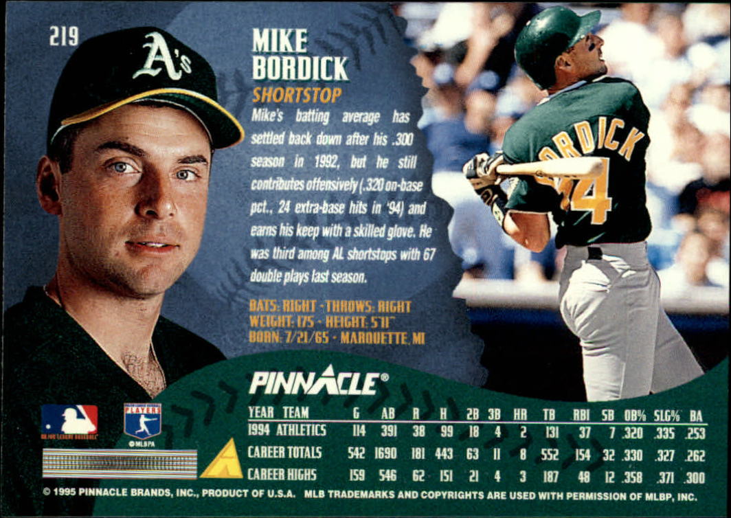 1995 Pinnacle Baseball "Main Set" Base Cards #1 to #225 - Picture 439 of 451