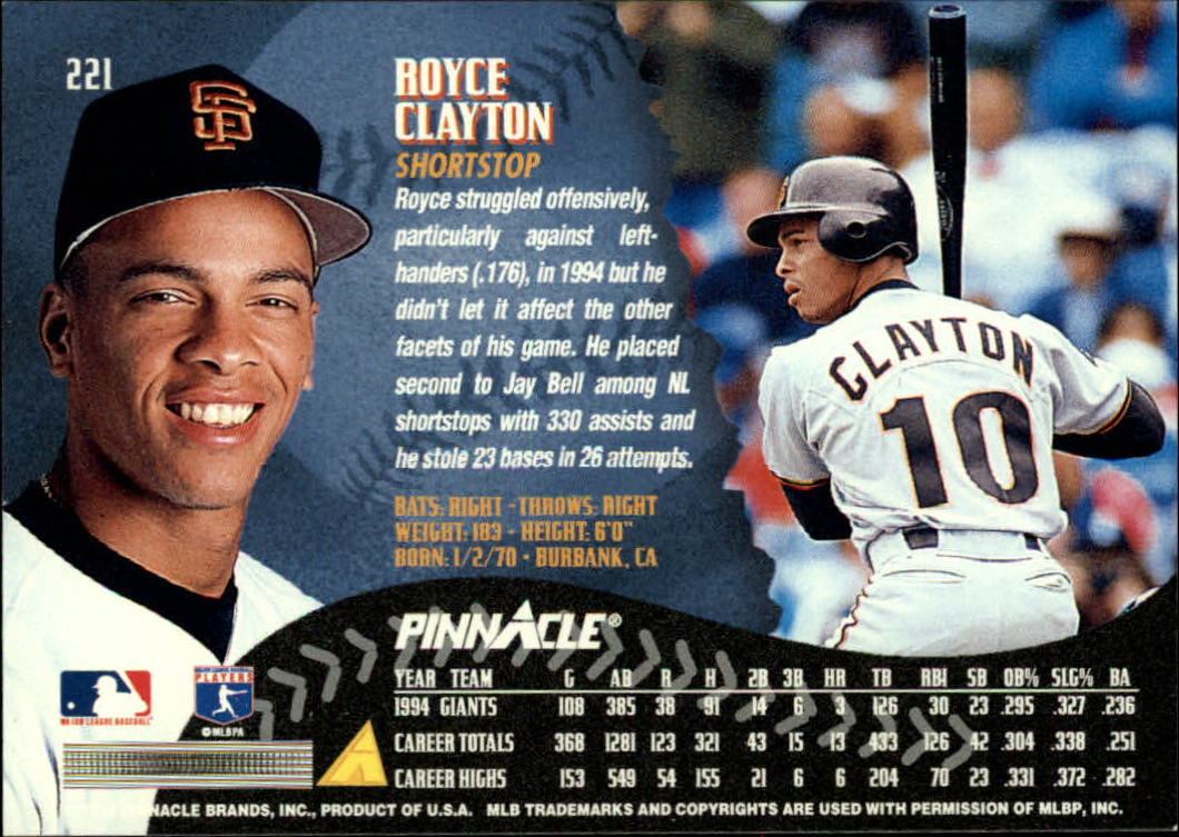 1995 Pinnacle Baseball "Main Set" Base Cards #1 to #225 - Picture 443 of 451