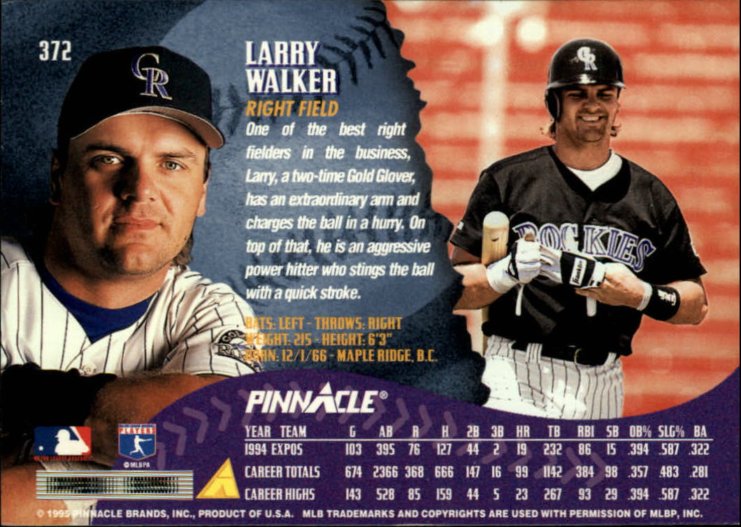 1995 Pinnacle #372 Larry Walker back image