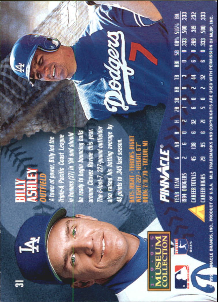 1995 Pinnacle Museum Collection #31 Billy Ashley back image