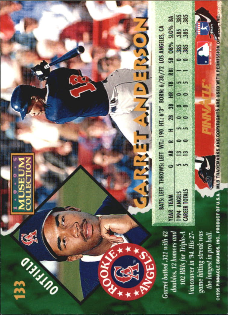 1995 Pinnacle Museum Collection #133 Garret Anderson back image
