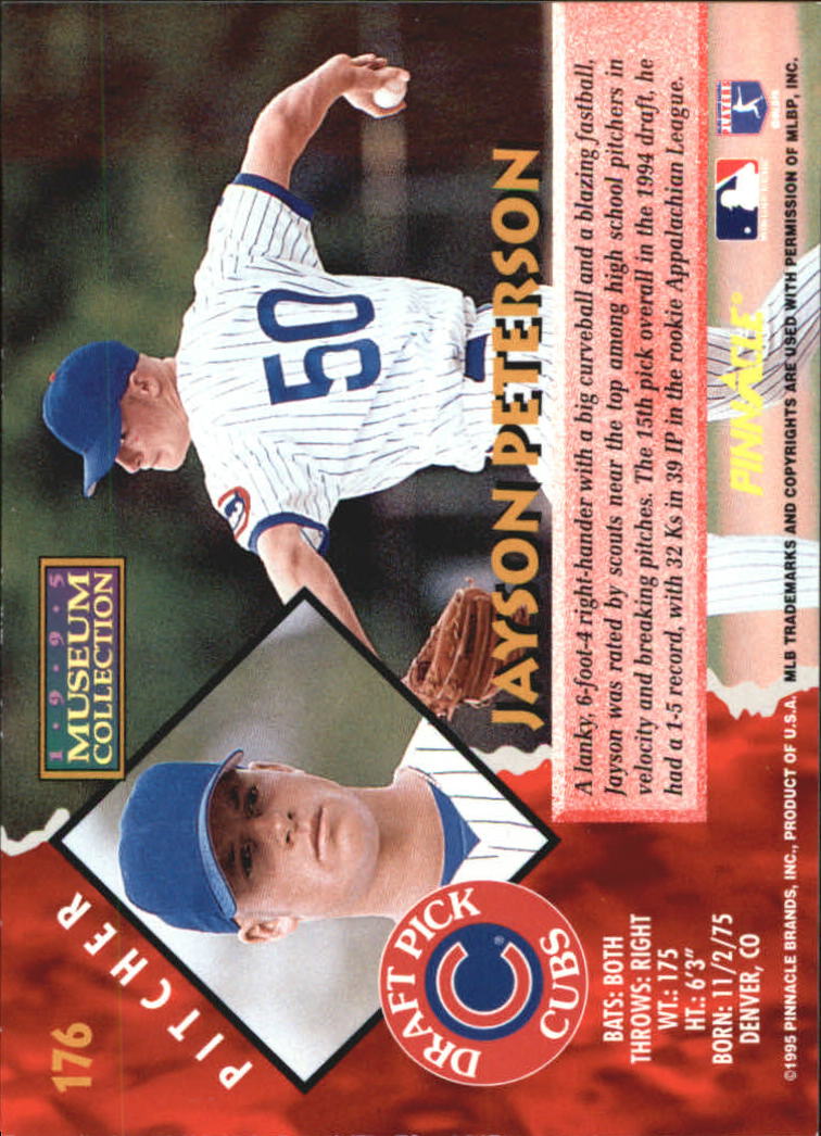 1995 Pinnacle Museum Collection #176 Jayson Peterson RC back image