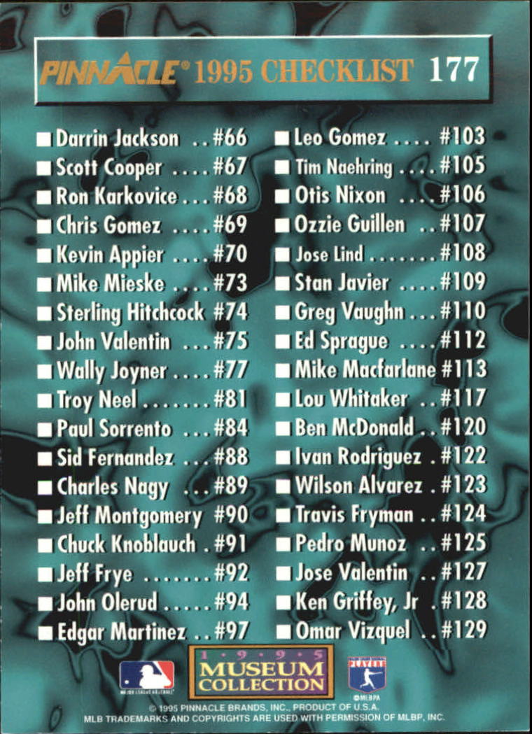 A1828- 1995 Pinnacle Museum Baseball Cards 1-250 -You Pick- 15+ FREE US SHIP - Picture 310 of 443
