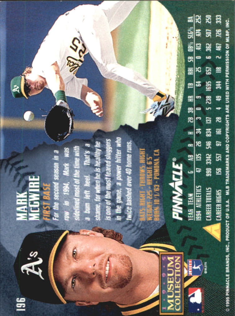 A1828- 1995 Pinnacle Museum Baseball Cards 1-250 -You Pick- 15+ FREE US SHIP - Picture 344 of 443