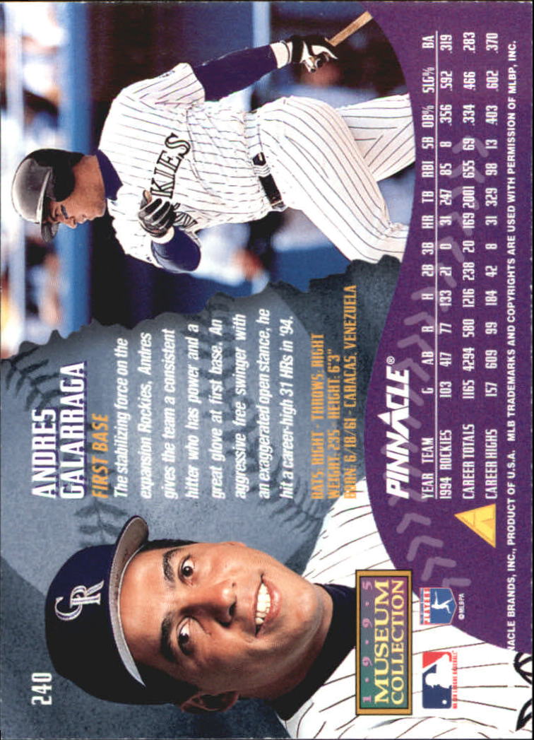 A1828- 1995 Pinnacle Museum Baseball Cards 1-250 -You Pick- 15+ FREE US SHIP - Picture 424 of 443