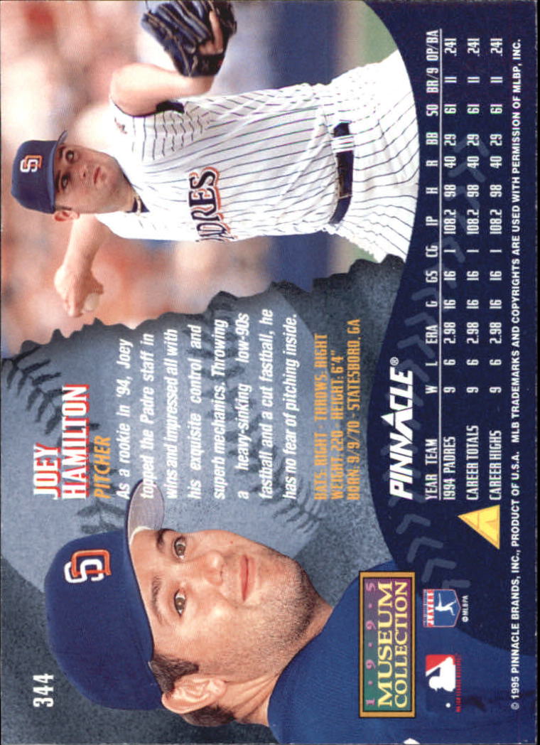 1995 Pinnacle Museum Collection #344 Joey Hamilton back image