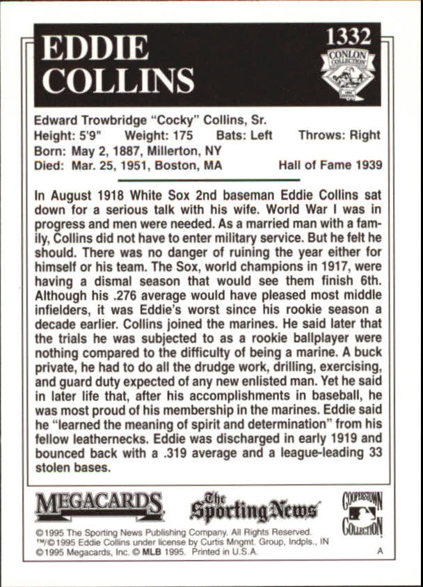 1995 Conlon TSN #1332 Eddie Collins Sr. back image