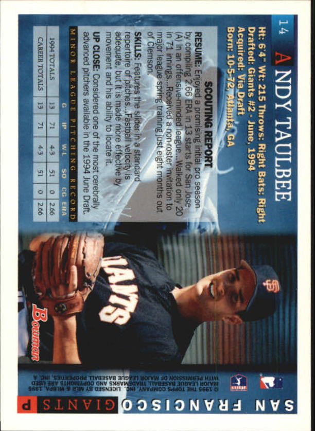 A7925- 1995 Bowman Baseball Card #s 1-250 +Rookies -You Pick- 15+ FREE US SHIP - Picture 25 of 421