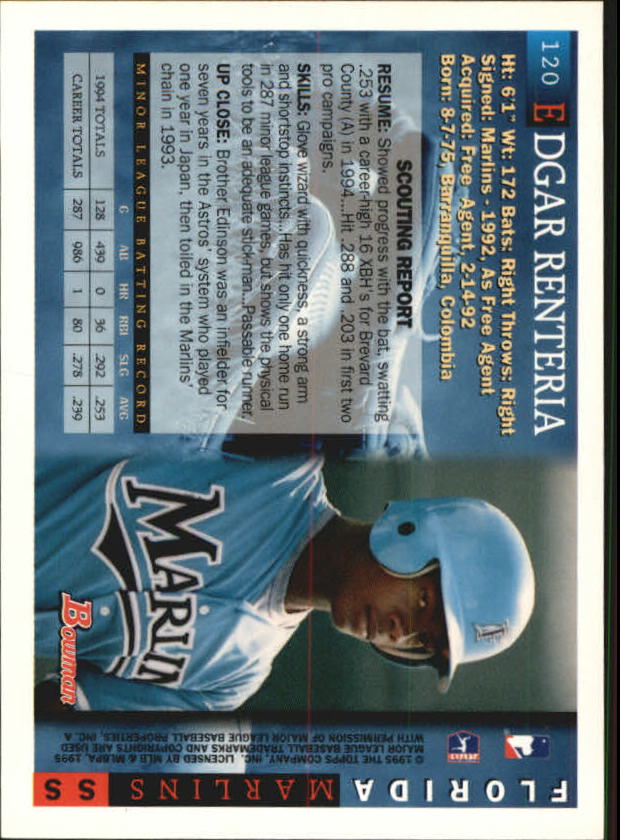 1995 Bowman #120 Edgar Renteria back image