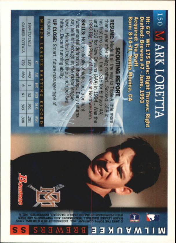 1995 Bowman #150 Mark Loretta back image