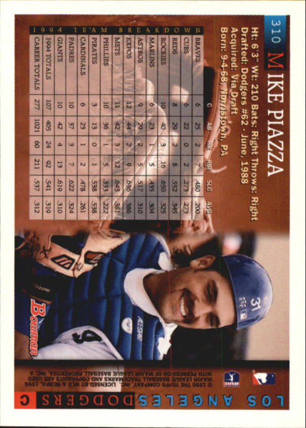 1995 Bowman #310 Mike Piazza back image