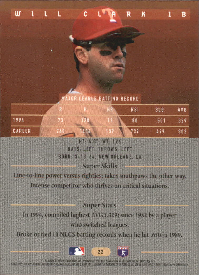 1995 Bowman's Best #R22 Will Clark back image