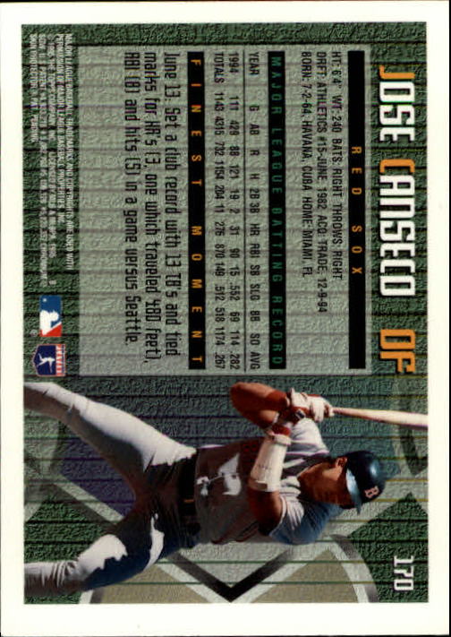 1995 Finest #170 Jose Canseco back image
