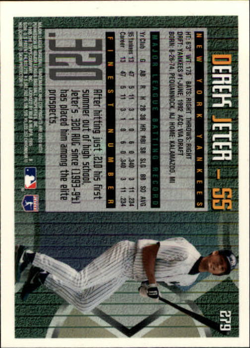 1995 Finest #279 Derek Jeter back image