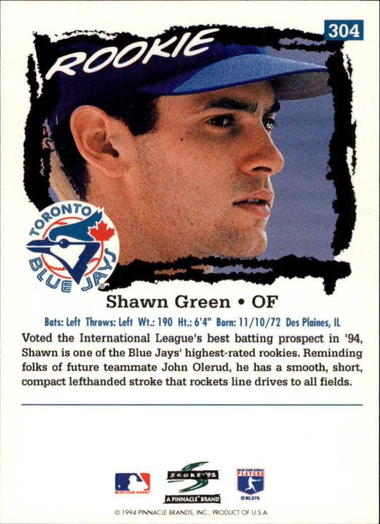 1995 Score #304 Shawn Green back image
