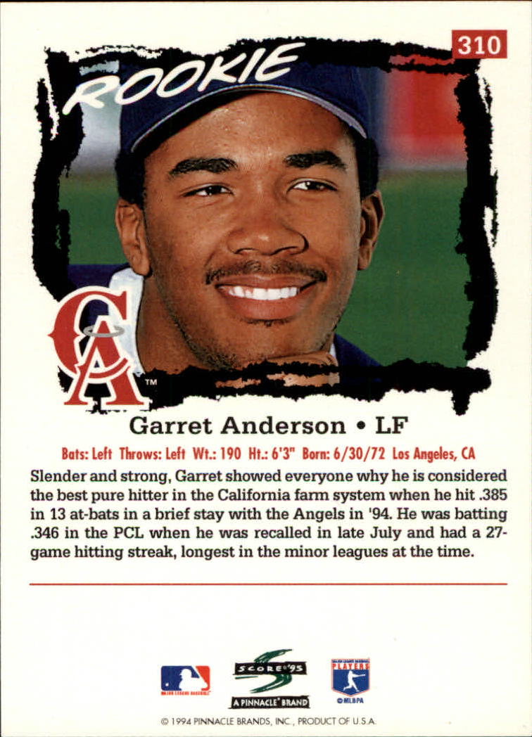 1995 Score #310 Garret Anderson back image