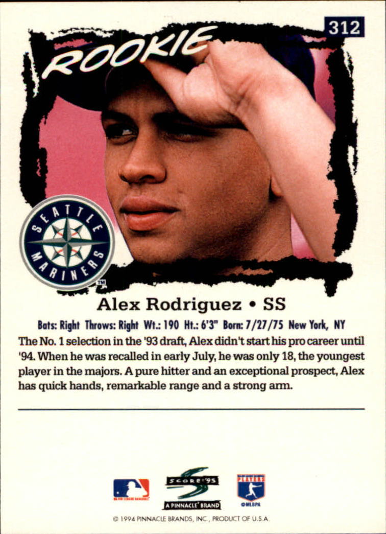 1995 Score #312 Alex Rodriguez back image