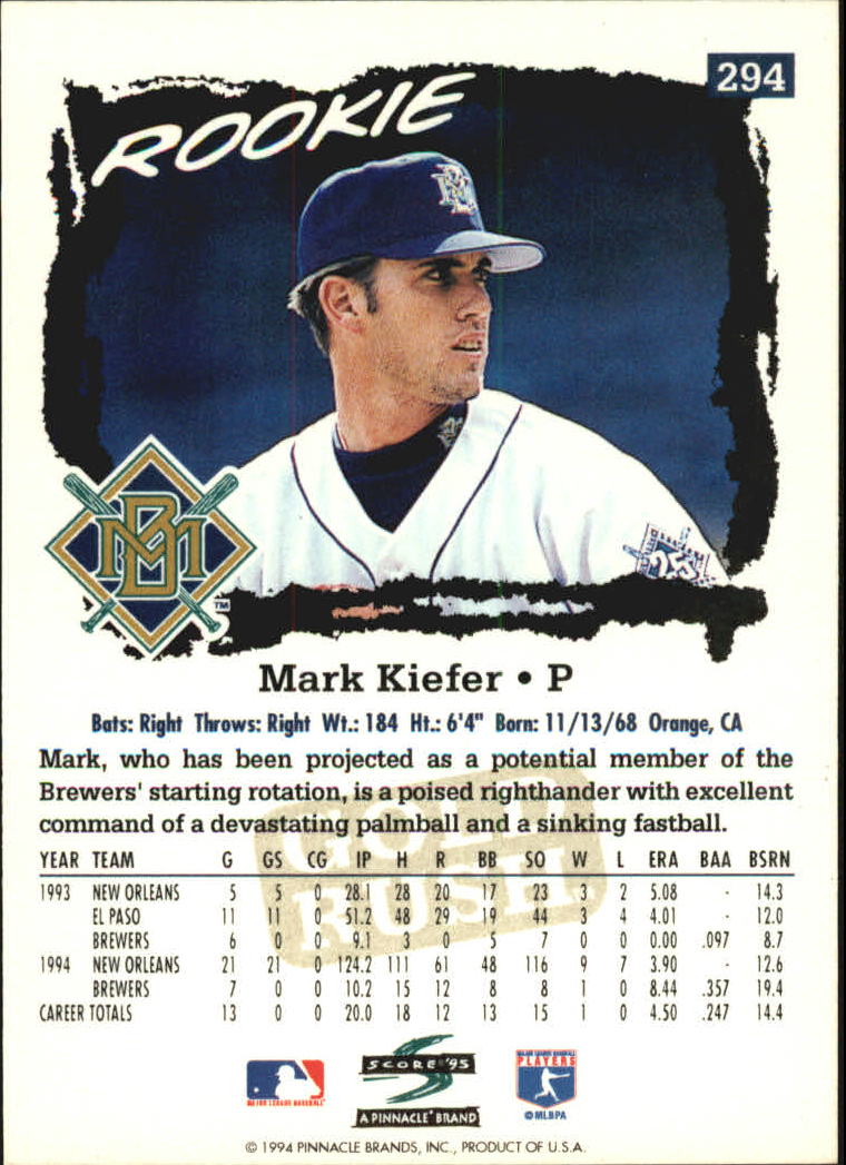 1995 Score Gold Rush #294 Mark Kiefer back image